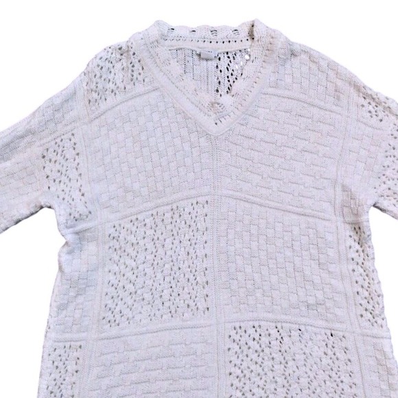 Vintage TWH White Crochet Open Knit Pullover Sweater Women's Medium Made‎ in USA - Picture 2 of 7